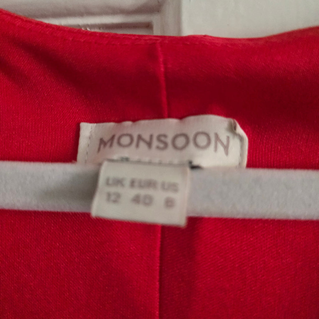 Monsoon Red Sleeveless Peplum Dress UK Size 12, BNWOT, V neck, Drape