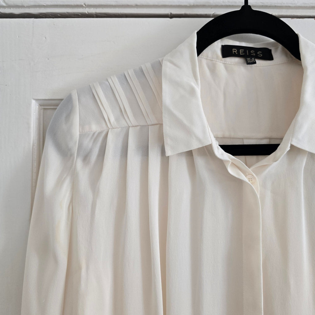 Reiss Elegant Off White/Cream Silk Blouse Shirt UK 8 / EU 36 / US 4 relaxed fit