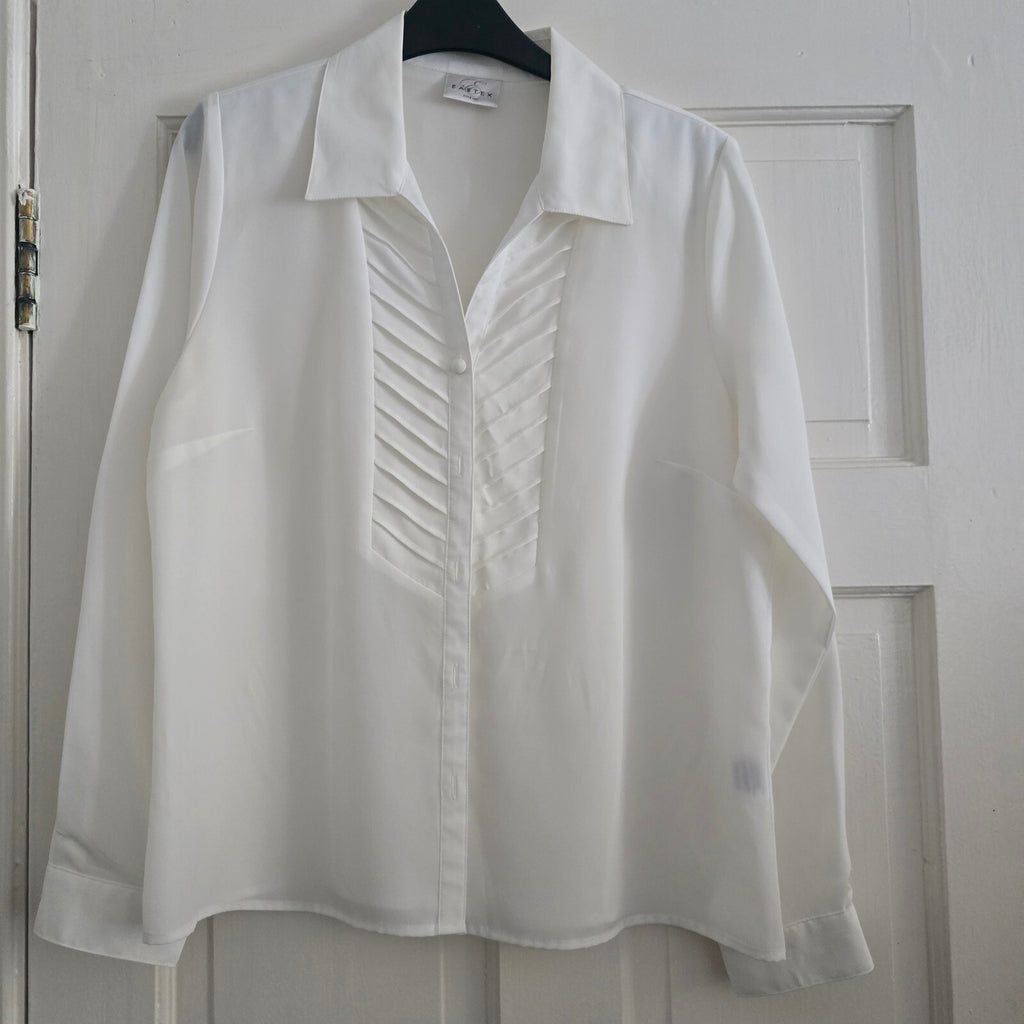 Eastex White Pleated Front Blouse Shirt UK 12 EU 38 100% Polyester