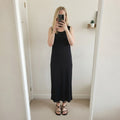 Damart Black Sleeveless Maxi Dress Size 18, small side slits,