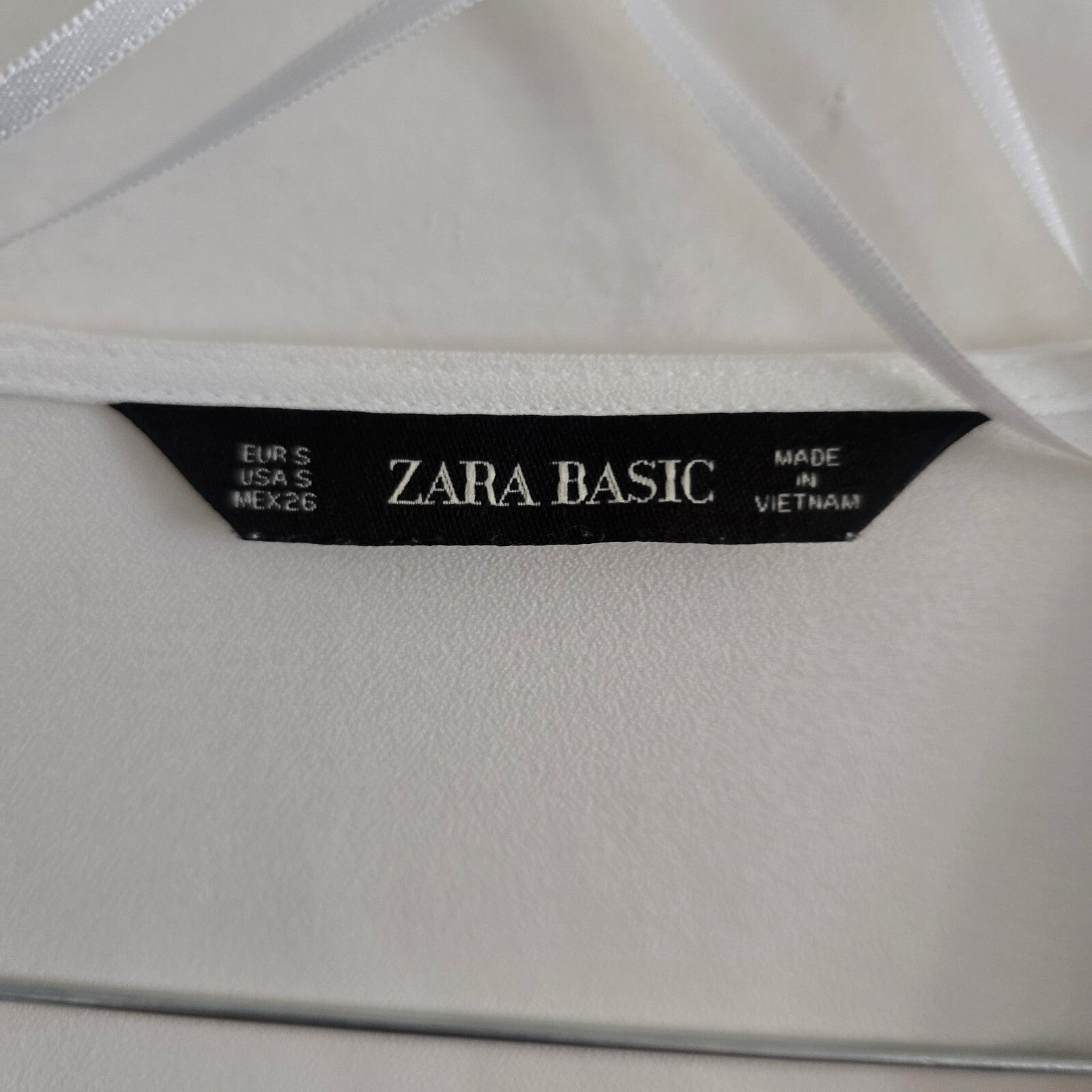 Zara Basic White V-Neck Blouse with Tie Sleeves - Size Small