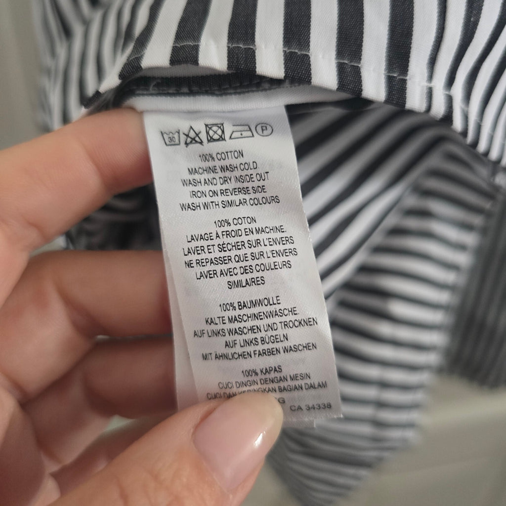 French Connection BNWT Black and White Striped Sleeveless Shirred Dress Size 12