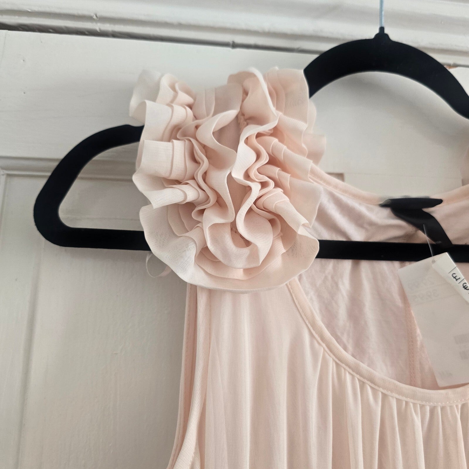 H&M Sleeveless Maxi Dress with Ruffle Shoulder Detail in Soft Pink, Size S, BNWT