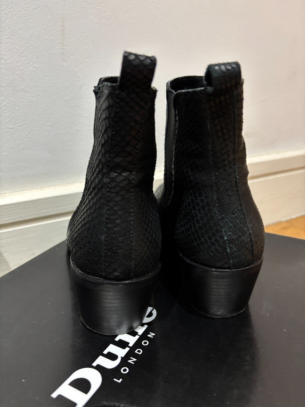 Dune London Black Reptile Print Leather Western Chelsea Boots Size 5 UK / 38 EU