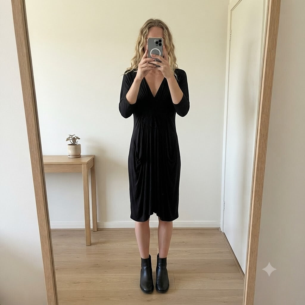 Day Birger et Mikkelsen Black Modal Blend Midi Dress with Circular Detail, XS