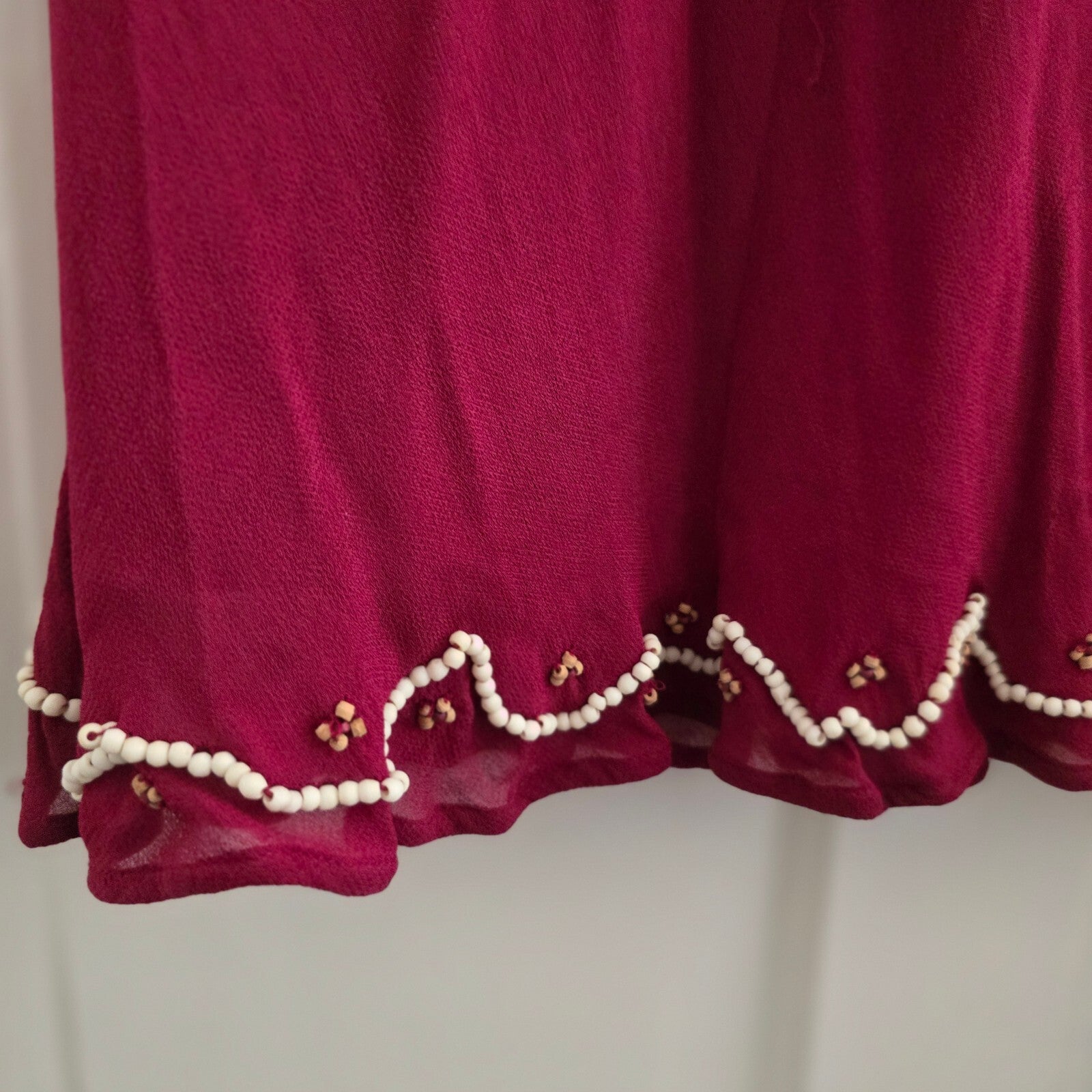 Wallis Burgundy Beaded Hem Midi Skirt UK Size 14, vintage,