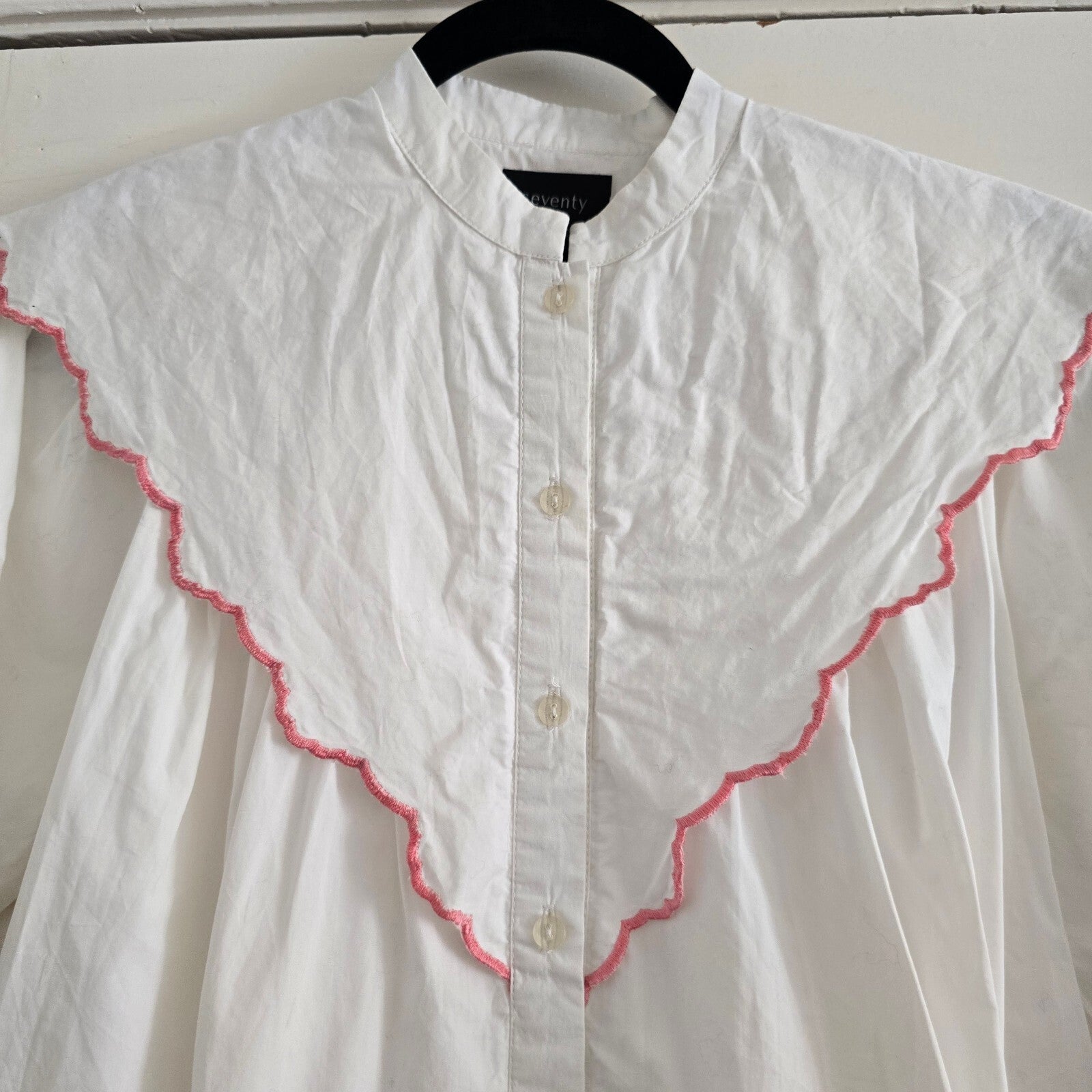 Seventy + Mochi Valentine Blouse White Organic Cotton Size 12, frill collar