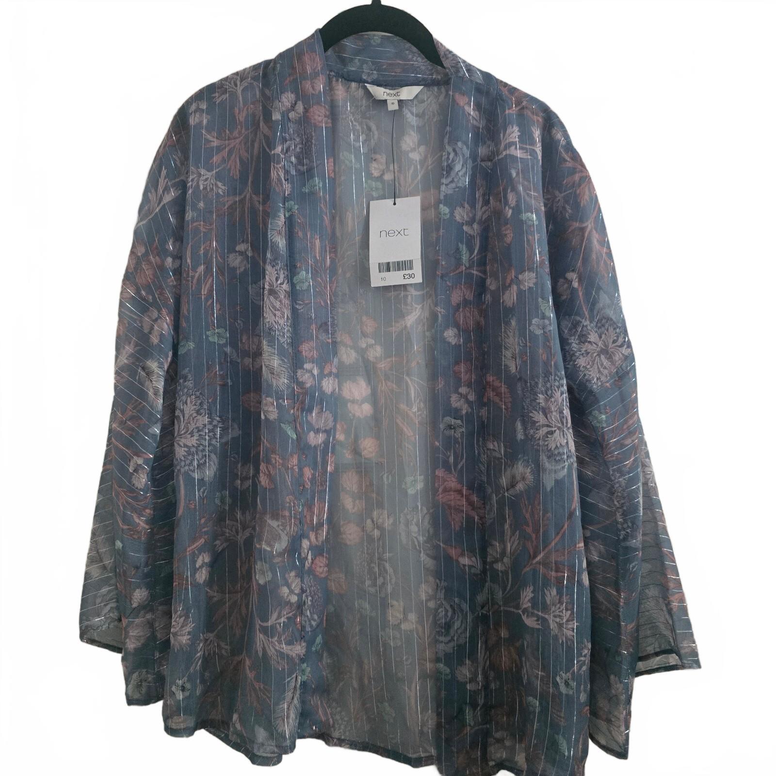 Next Blue Floral Sheer Cardigan Top Blouse Size 10, relaxed lightweight BNWT