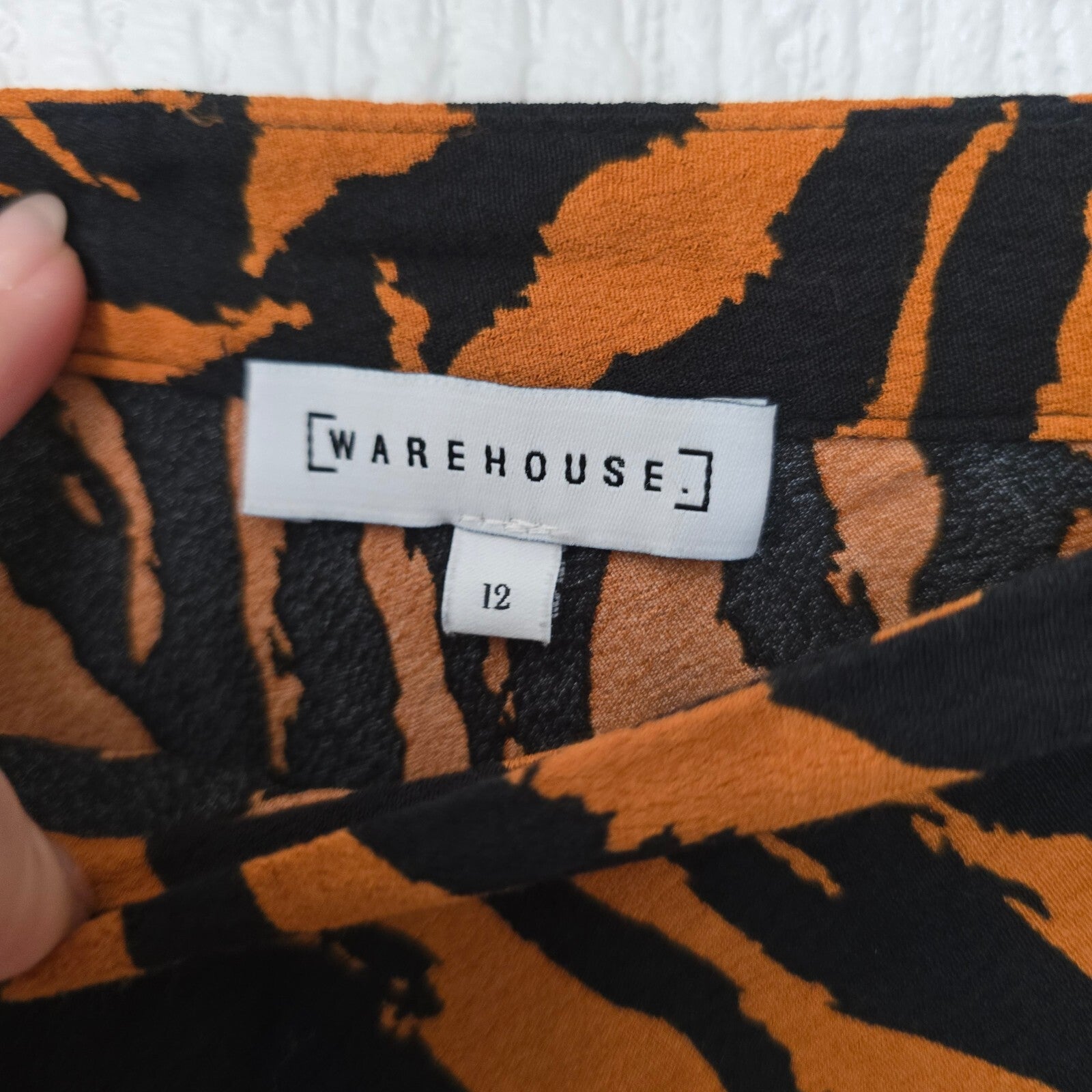 Warehouse Women's Midi Skirt in Black and Orange Tiger Print, UK Size 12