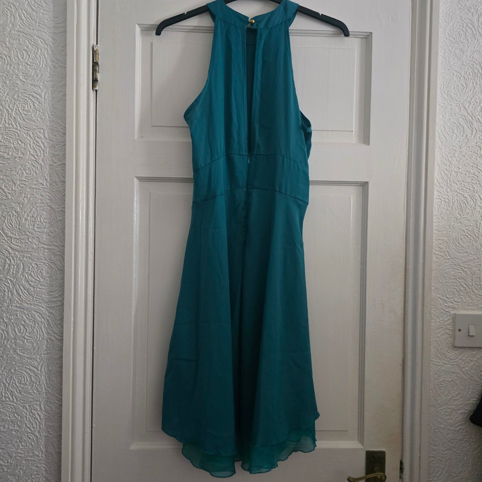 Teal Sleeveless High-Low Dress with Button Back Closure, Size Medium