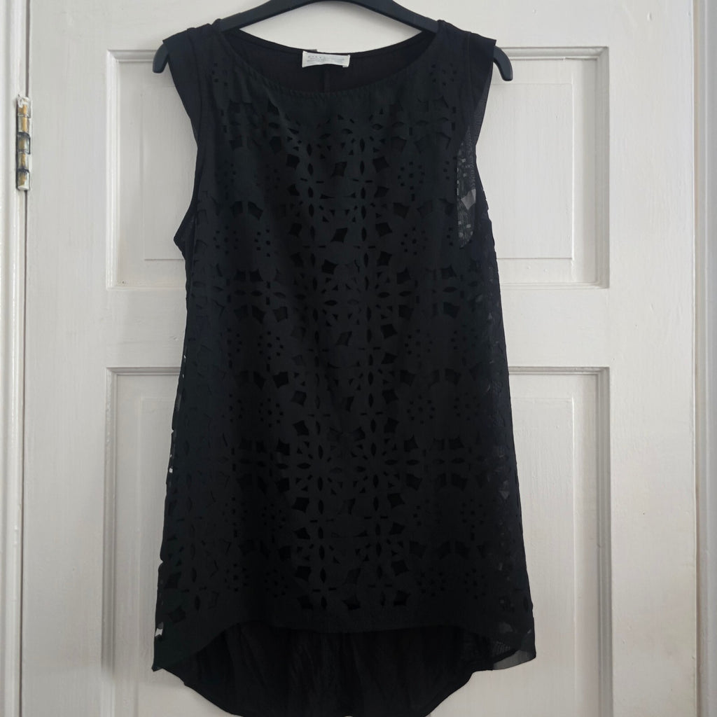 Zara Collection Black Sleeveless Cutout Overlay Tunic Top, size M