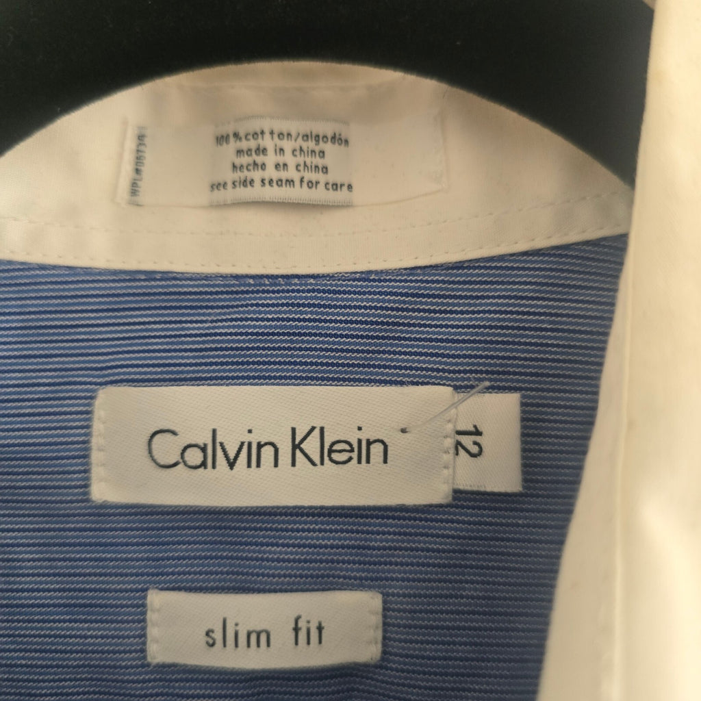 Calvin Klein Slim Fit Blue Pinstripe and White Cotton Slim Fit Shirt, 12, BNWT