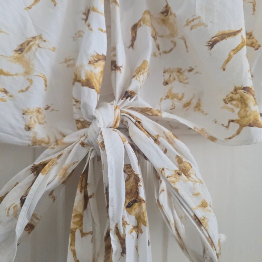 Ganni Horse Print Puff-Sleeve Tie-Front Shirt - Size 34 (UK 6/8), sold out, rare