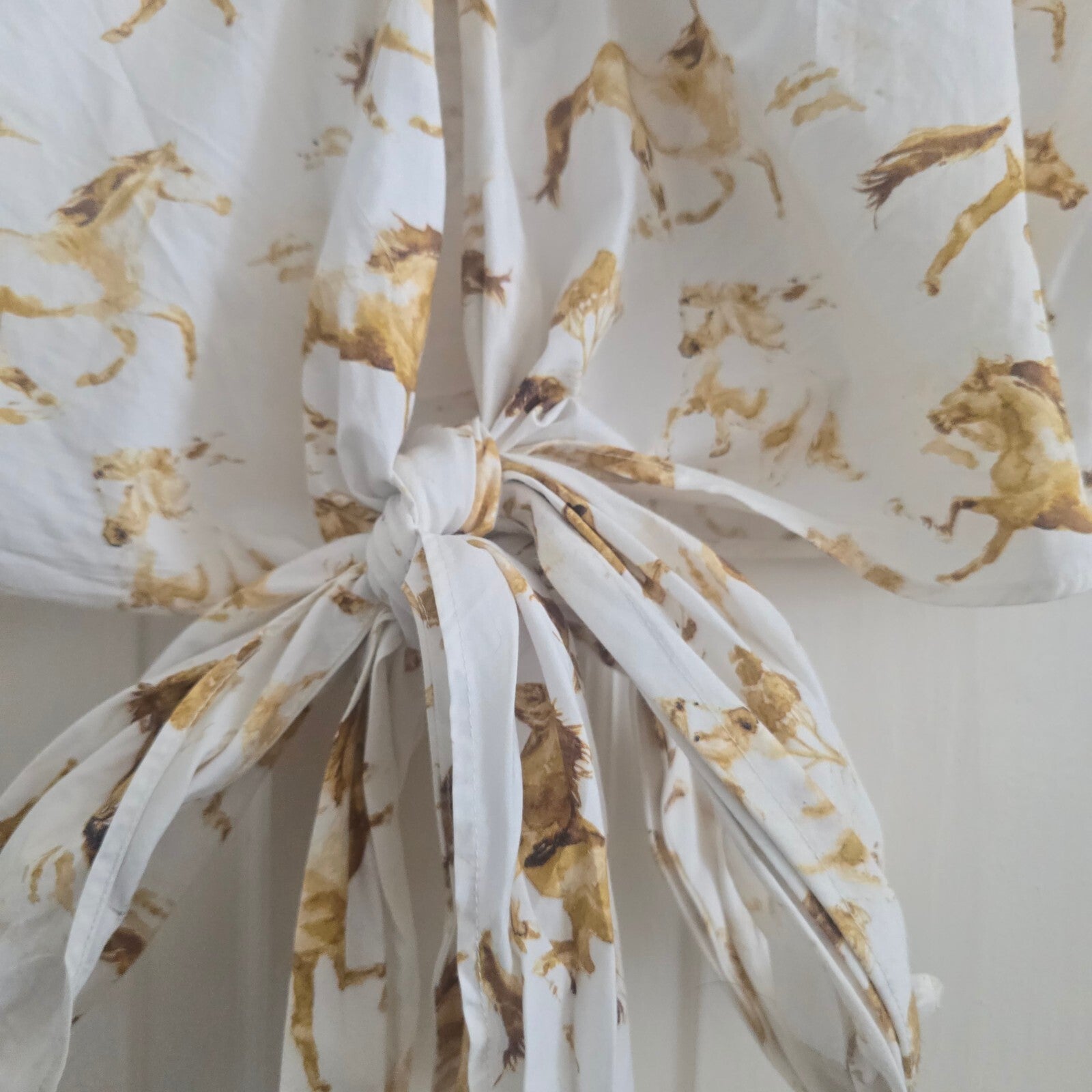 Ganni Horse Print Puff-Sleeve Tie-Front Shirt - Size 34 (UK 6/8), sold out, rare