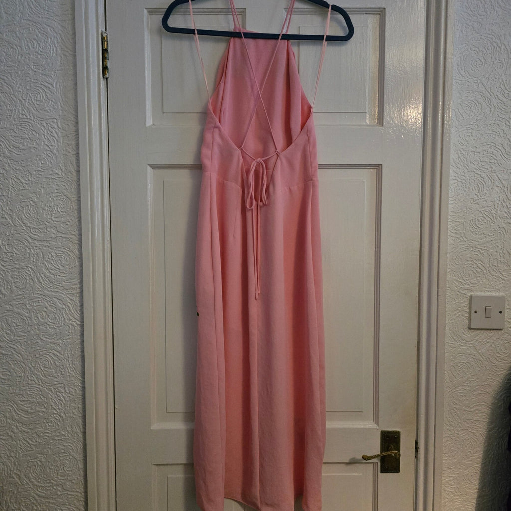 Topshop Pink Embroidered Floral Midi Dress UK 12, front splits, wedding, party