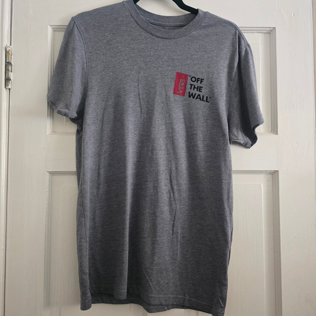 Vans Grey Graphic 'Off The Wall' Mens T-Shirt, size S, streetwear, retro