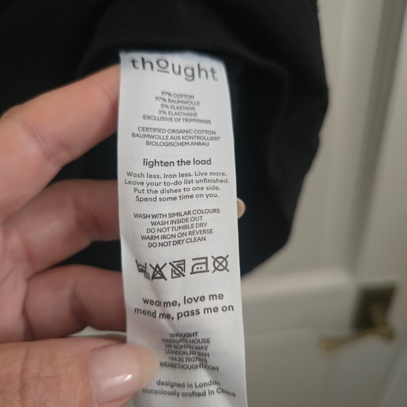 Thought Organic Cotton Black T-Shirt Dress Size 12 UK premium, luxury