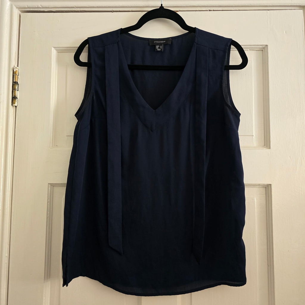 Atmosphere Navy Blue Sleeveless V-Neck Blouse Size UK 12 lightweight workwear