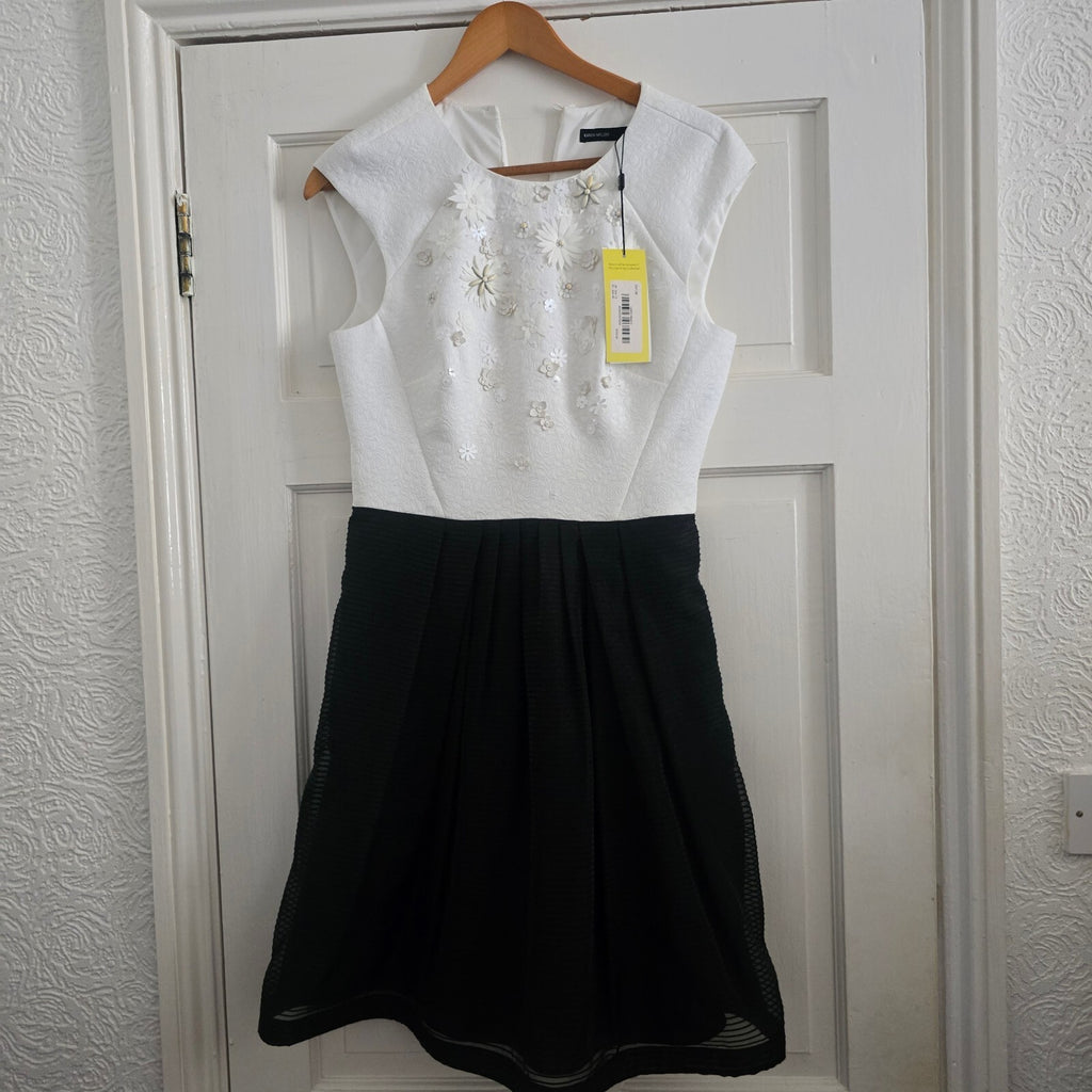 Karen Millen Embellished Black and White Dress UK Size 12, BNWT, races, cocktail