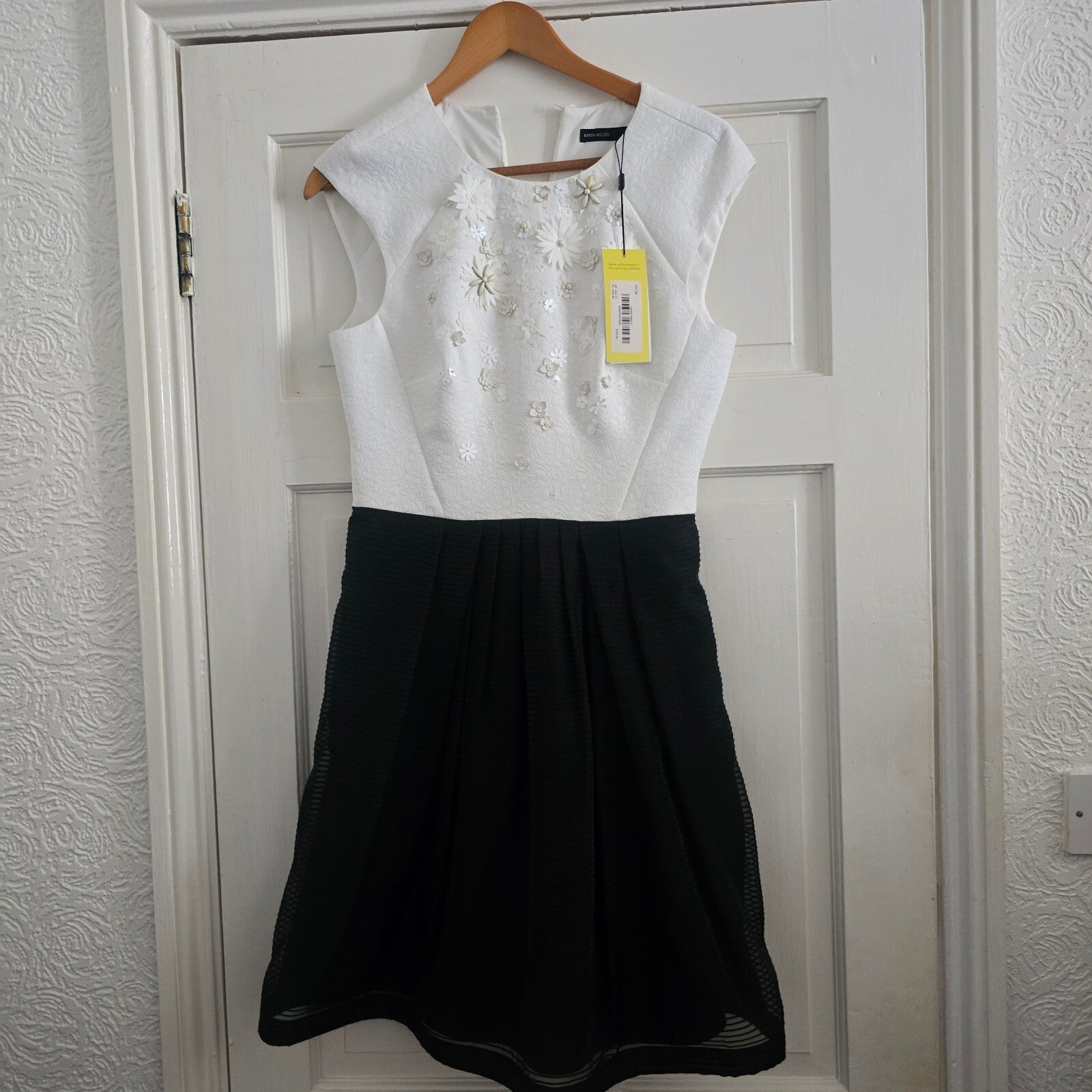 Karen Millen Embellished Black and White Dress UK Size 12, BNWT, races, cocktail