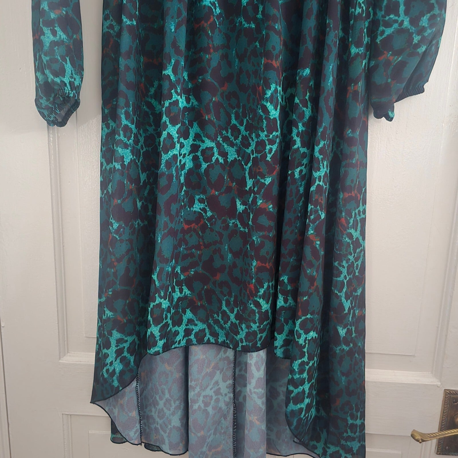 IZABEL London Green and Brown Animal Print Long Sleeve Dip Hem Dress size 12