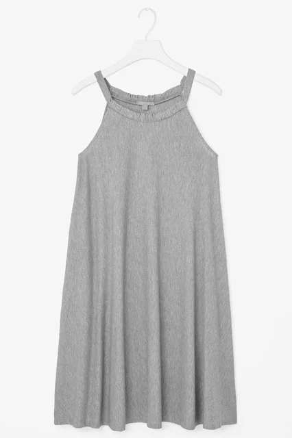 COS Grey Sleeveless Maxi Dress with Ruffle neck Detail, size XS, BNWT