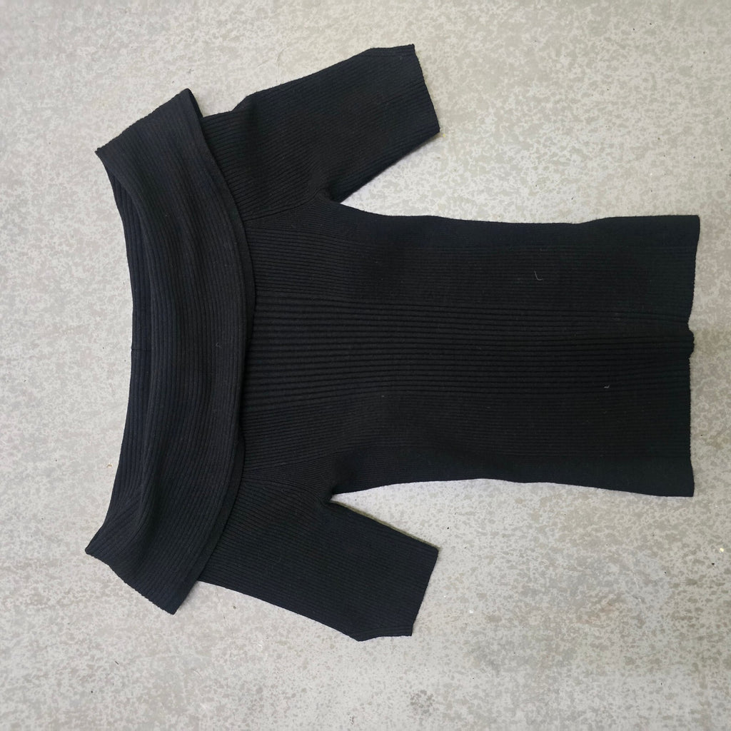 Karen Millen Black Ribbed Off-Shoulder Knit Top Size S, y2k, bardot