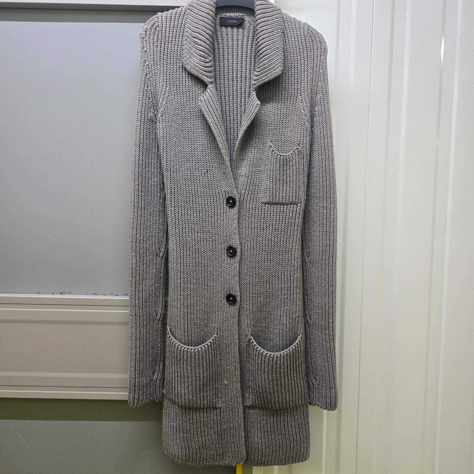 Joseph Grey Wool Knit Longline Cardigan Designer Luxury Premium Layering Size S
