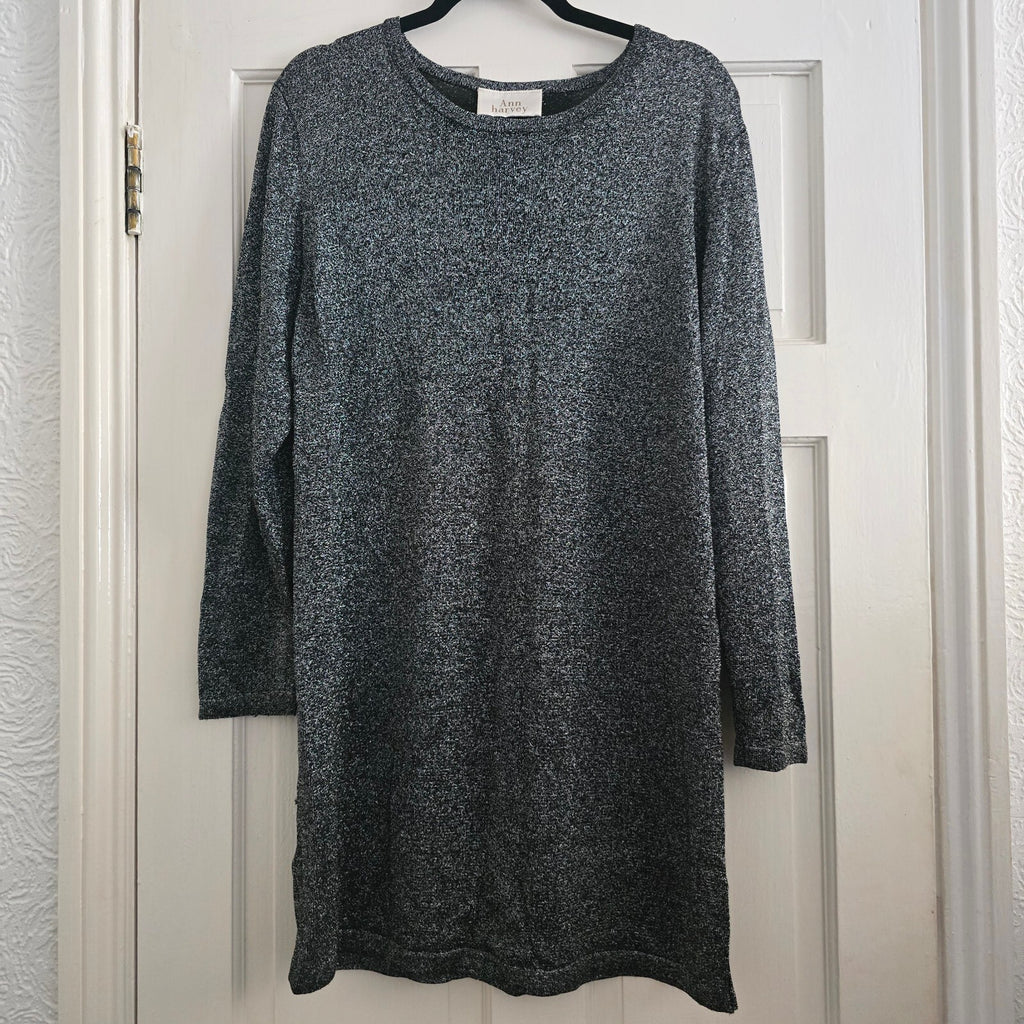 Ann Harvey UK16 Euro42 Black and Silver Long Sleeve Dress
