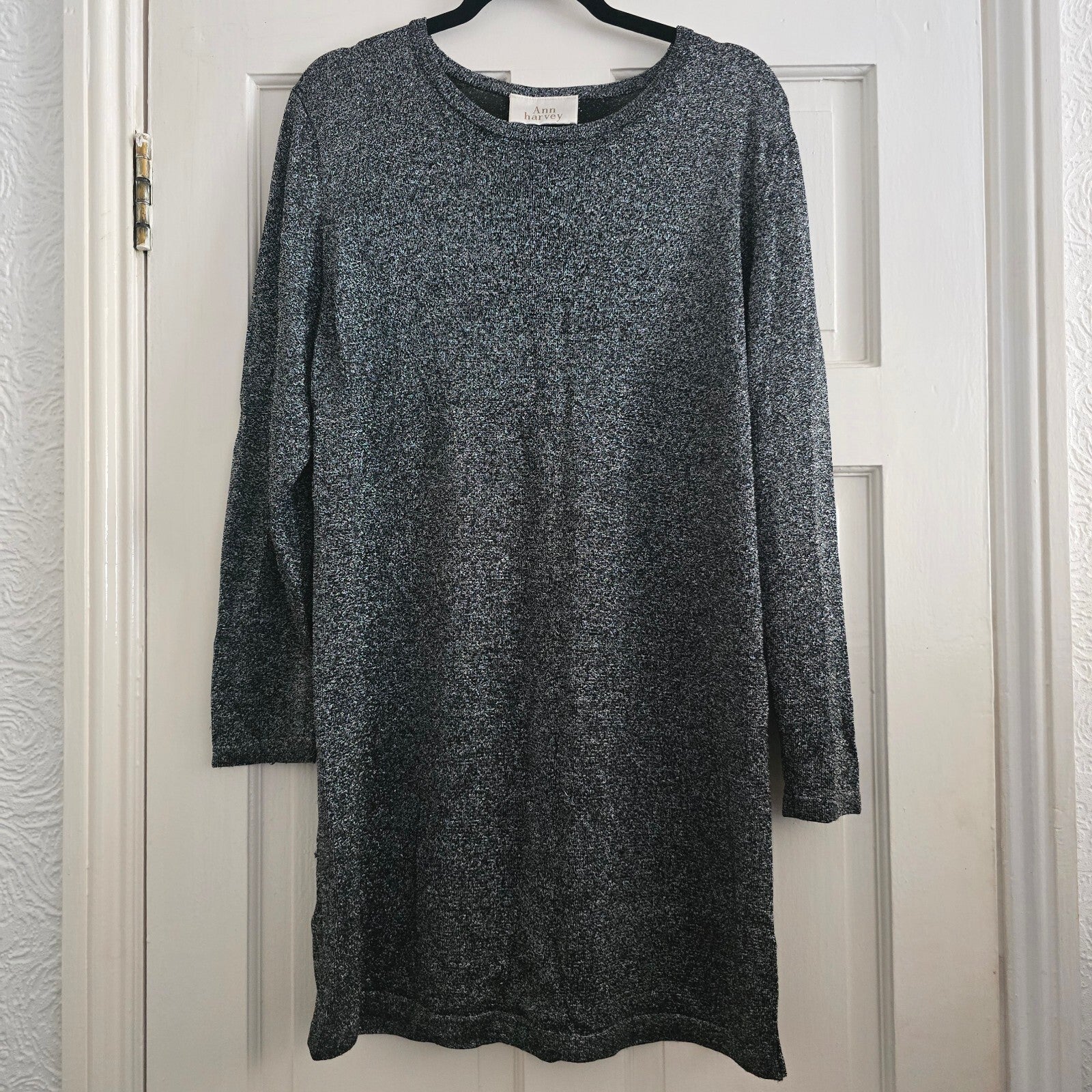 Ann Harvey UK16 Euro42 Black and Silver Long Sleeve Dress