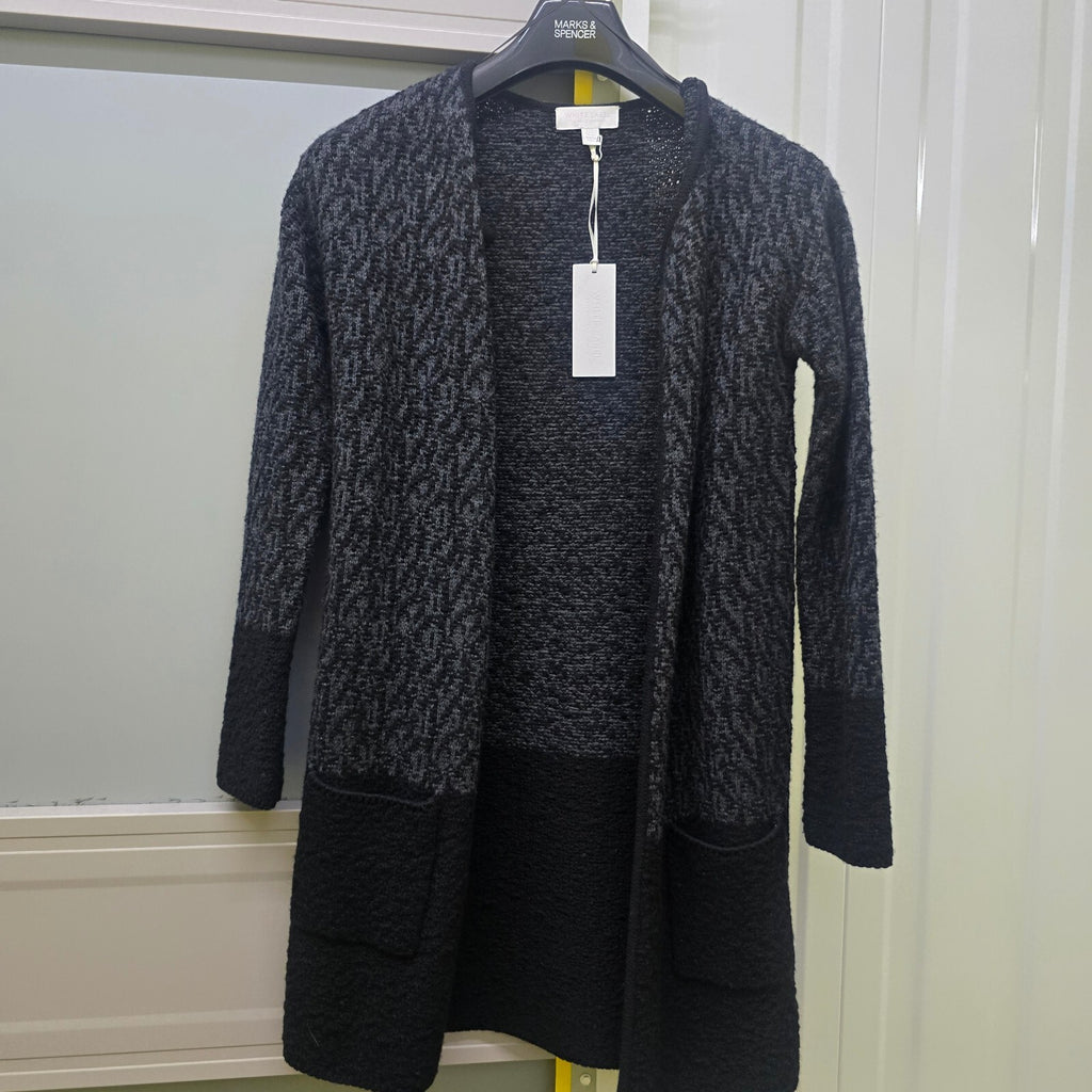 The White Company Black and Grey Merino Wool Cardigan Size UK 4, BNWT