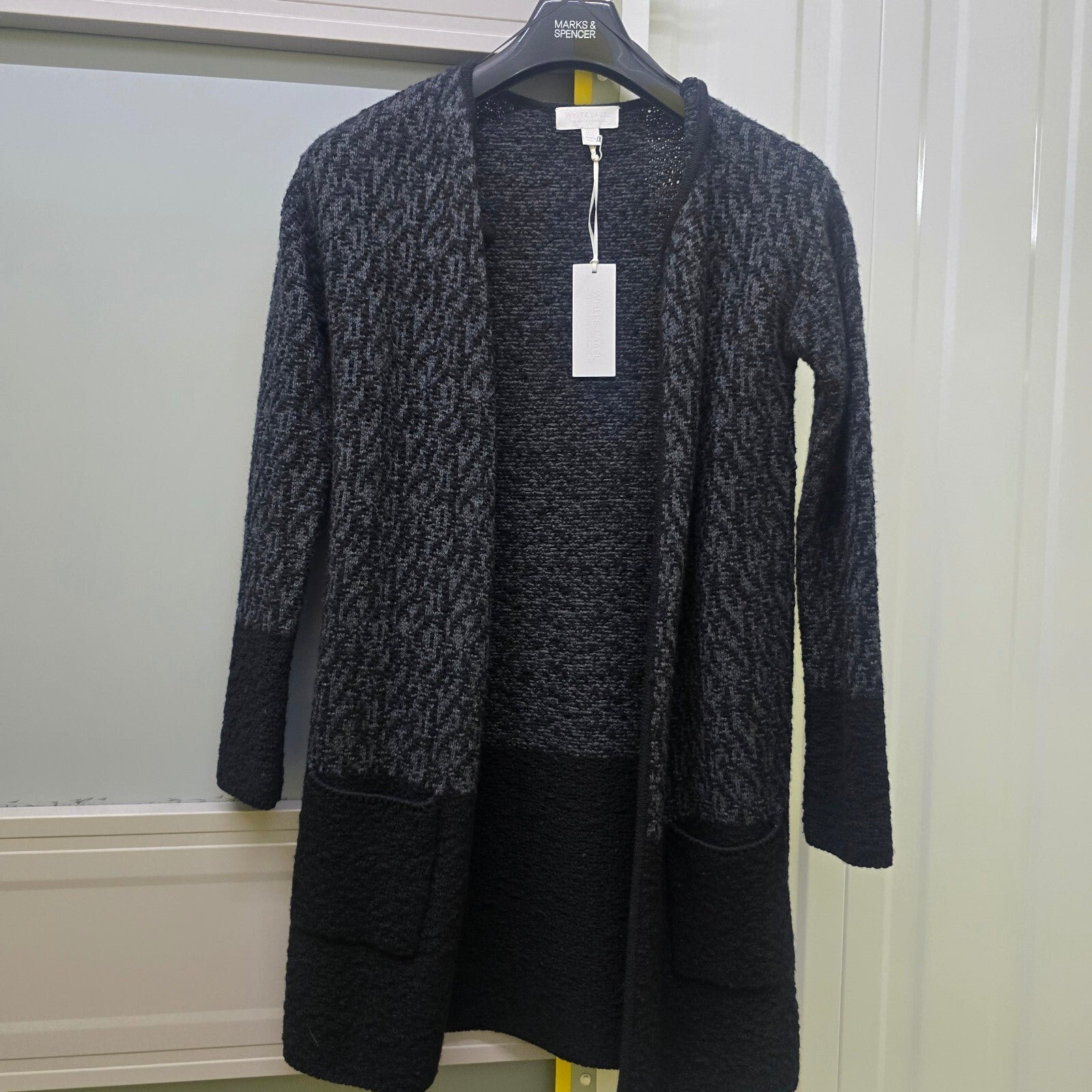 The White Company Black and Grey Merino Wool Cardigan Size UK 4, BNWT