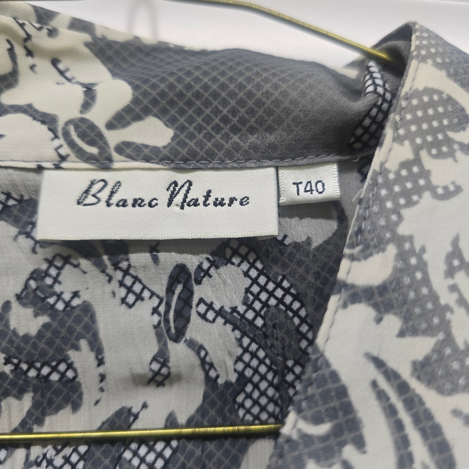 Blanc Nature Grey and White Ruffle Button-Up Blouse semi sheer vintage rare y2k