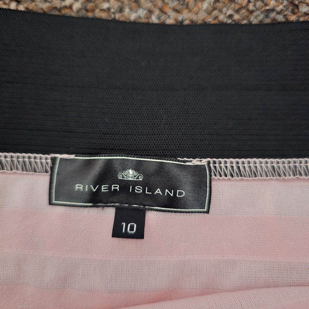 River Island Pink Ruffle Mini Skirt with Black Waistband Size 10