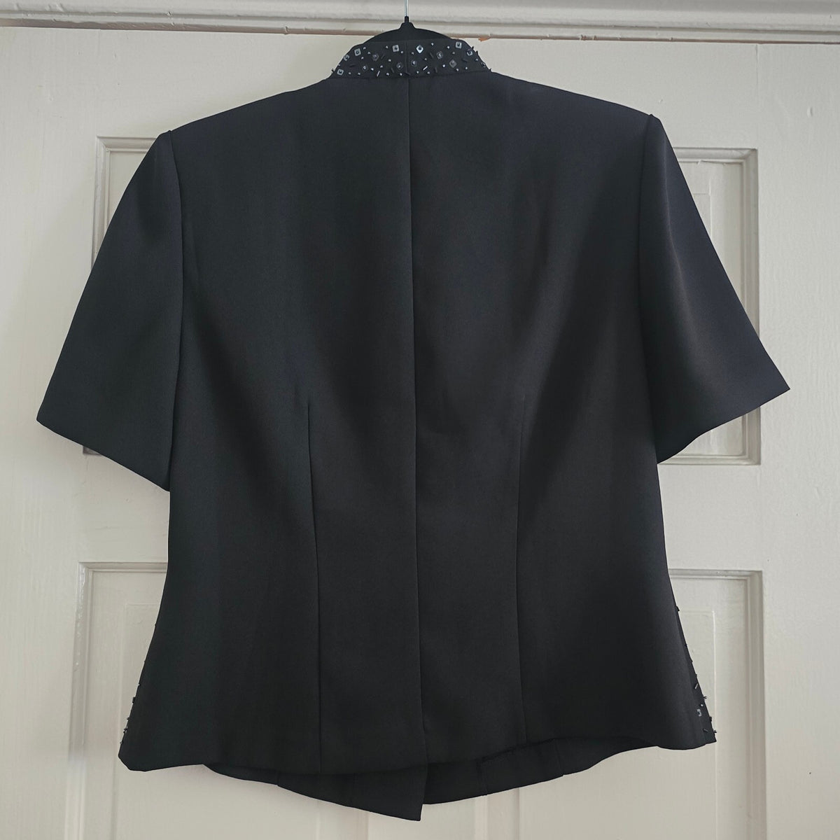 Berketex Black Short Sleeve Beaded Button Blazer Jacket UK Size 12, vintage glam