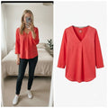 White Stuff Coral Pink V-Neck 3/4 Sleeve Blouse Top UK 12, relaxed fit