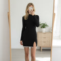 Zara Black diamante trim ribbed jumper knit dress, size L, BNWT