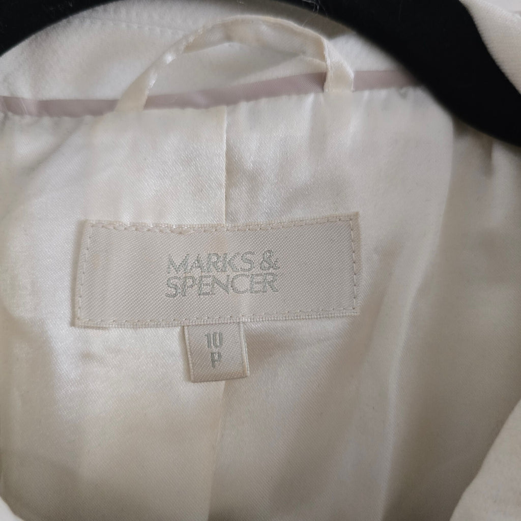 Marks & Spencer Cream Double-Breasted Pea Coat with Black Buttons Size 10P