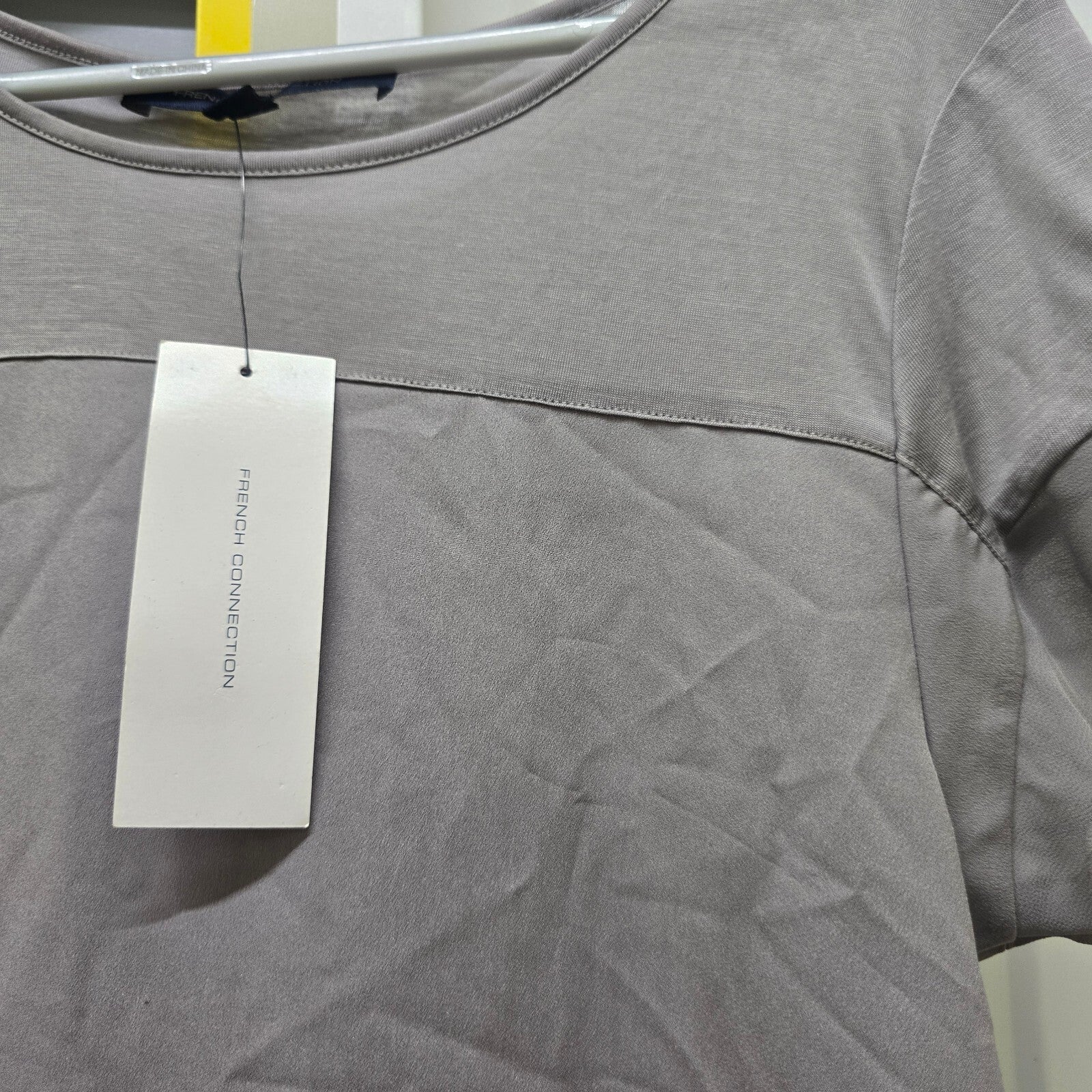 French Connection Dove Grey Polly Chif Raw SS Tunic Top XS, BNWT