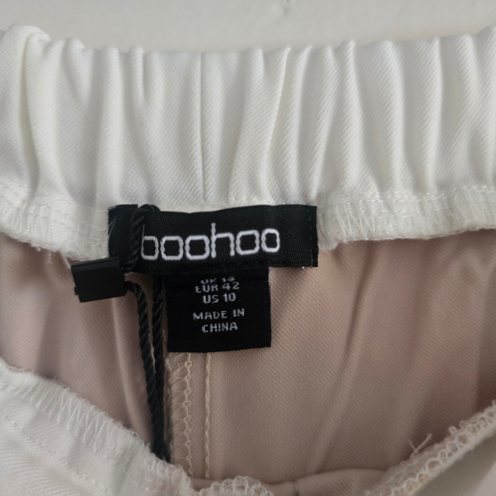 Boohoo Stone Wide Leg Trousers with White Drawstring Waistband UK 16 BNWT