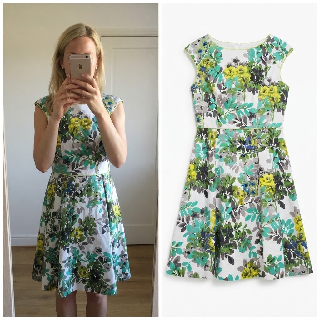London Times Women's Floral Fit and Flare Dress, cut out back, a line, Size 6