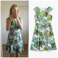 London Times Women's Floral Fit and Flare Dress, cut out back, a line, Size 6
