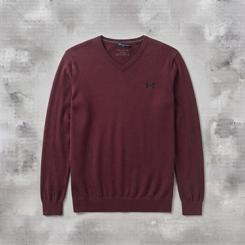 Crew Clothing Company Men's Burgundy V-Neck Cotton Jumper Sweater Medium
