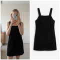 New Look Black Corduroy Pinafore Dress with Front Pockets, UK Size 10