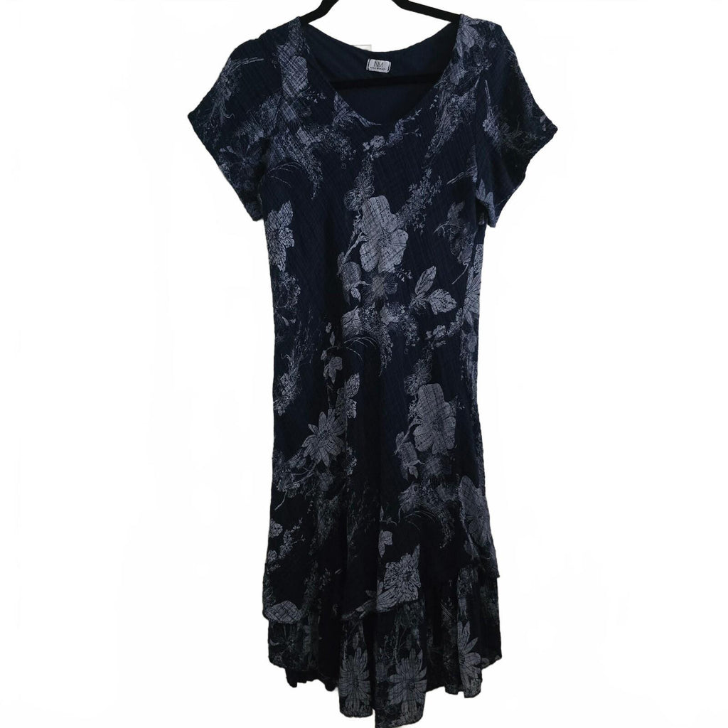 Nina Murati Navy Blue Floral Cotton Midi Dress Size S y2k