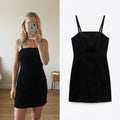 H&M Divided Black strappy Corduroy Mini Dress UK 8 / EUR 36, back zip