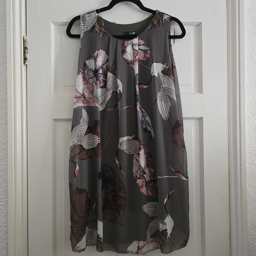 Quiz Sleeveless Tunic Blouse Sleeveless Top with Crane & Floral Print, Small