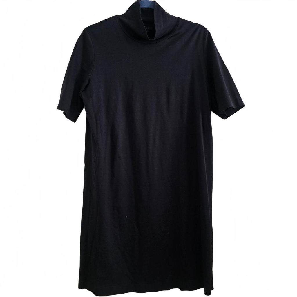 COS Black Cotton Soft Lightweight Relaxed Turtleneck Dress, Size M