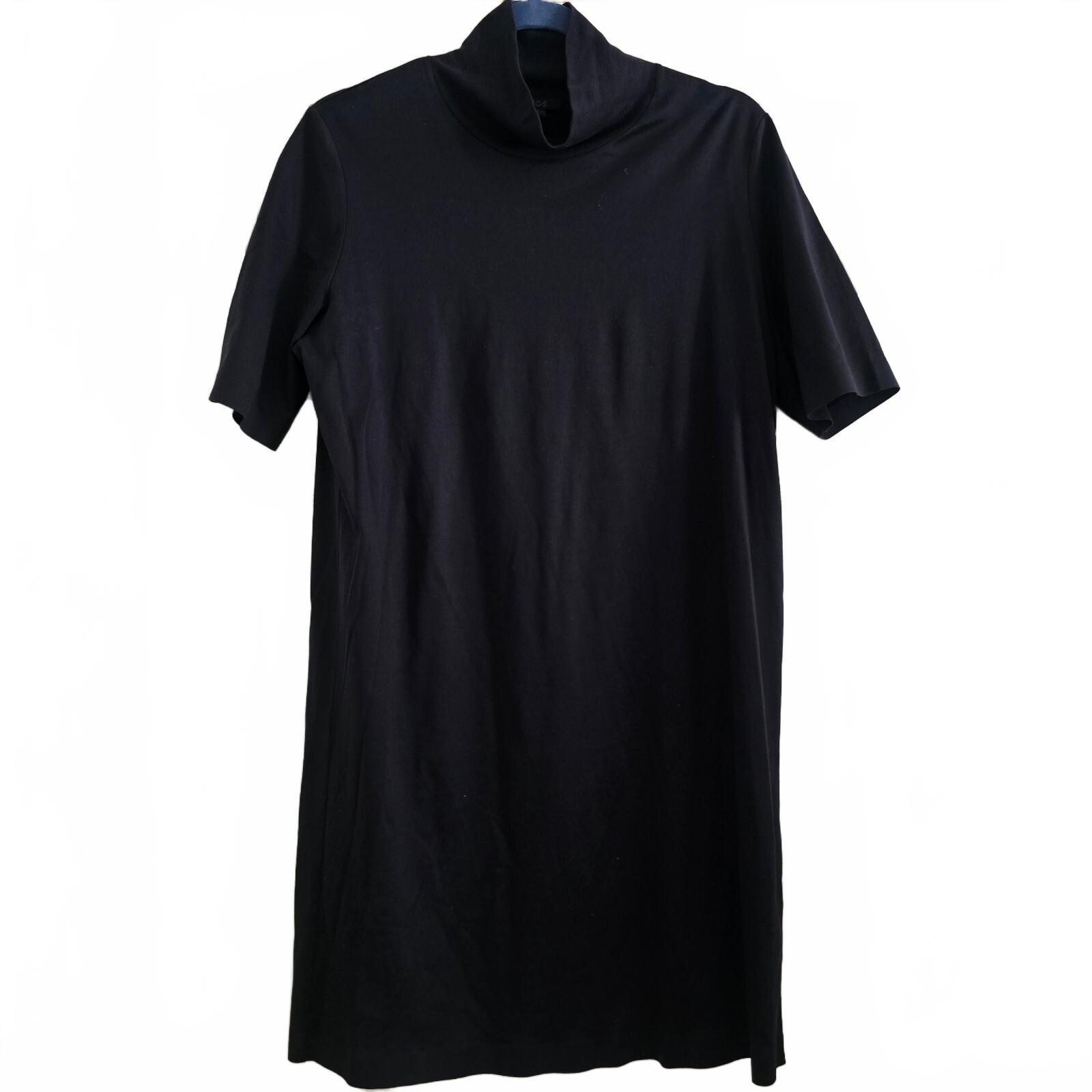COS Black Cotton Soft Lightweight Relaxed Turtleneck Dress, Size M