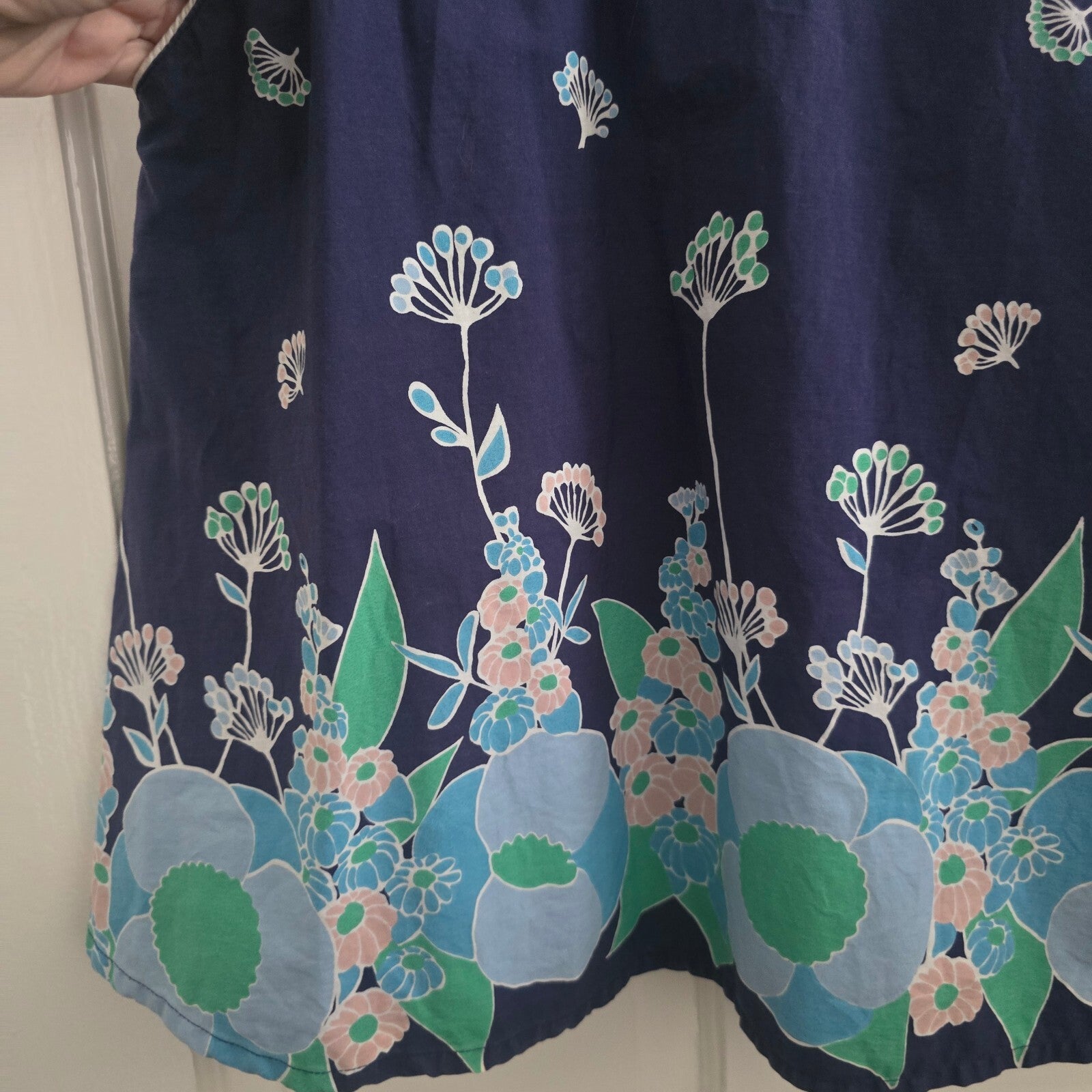 By Henry Holland Navy Blue Floral Cotton Dress Size 12, retro, festival, rare